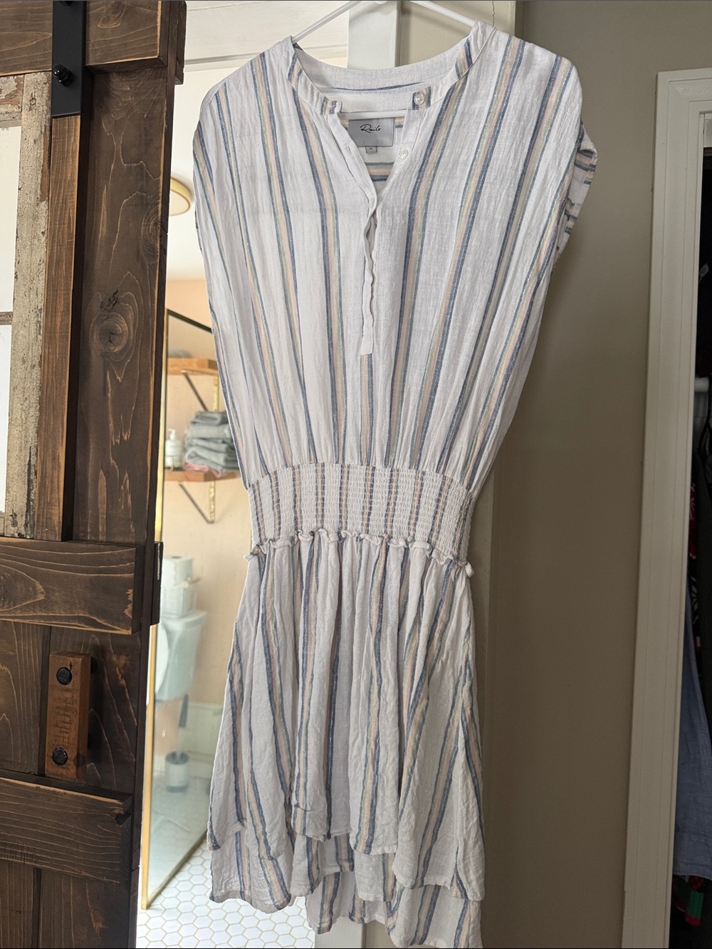 Rails White Striped High-Low Cotton Dress with Blue and Tan Stripes